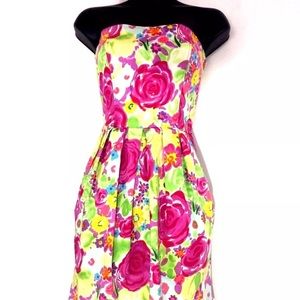 Anthropologie Strapless Floral Dress - Pink and Green